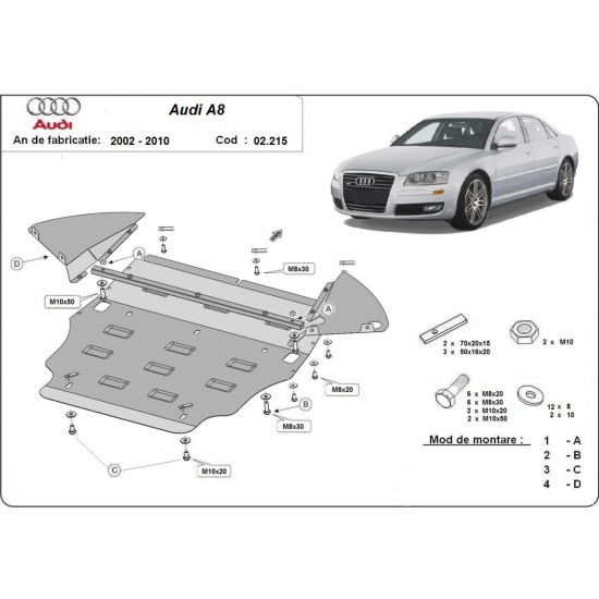 МЕТАЛНА КОРА ПОД ДВИГАТЕЛ И СКОРОСТНА КУТИЯ ЗА AUDI A8 2002 - 2010