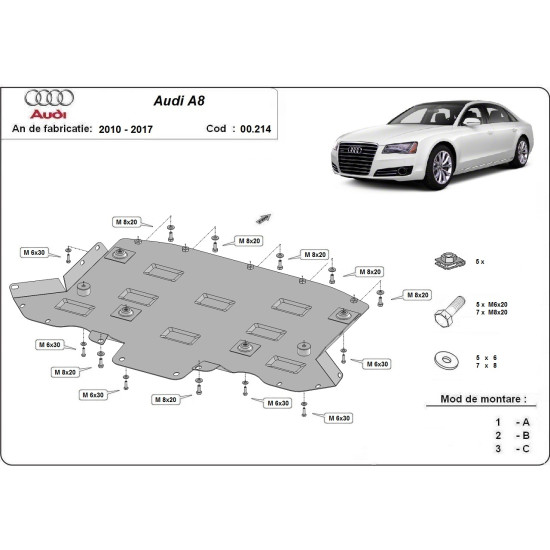 МЕТАЛНА КОРА ПОД ДВИГАТЕЛ И СКОРОСТНА КУТИЯ ЗА AUDI A8 2010 – 2017