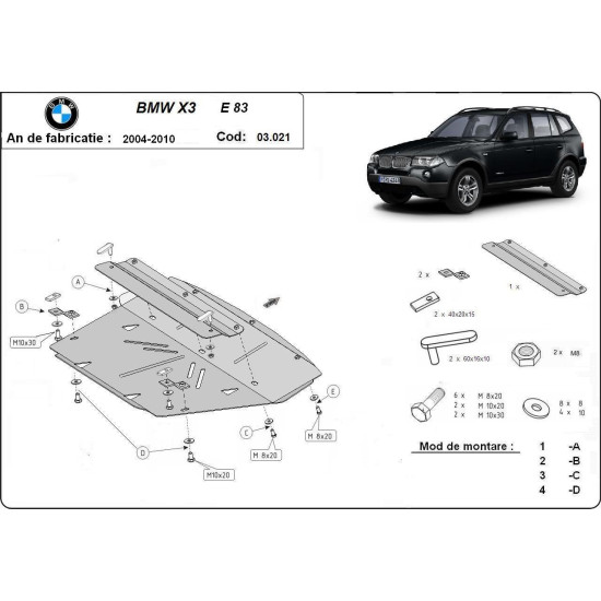 Метална кора под двигател и скоростна кутия BMW X3 (E83) от 2004 до 2006