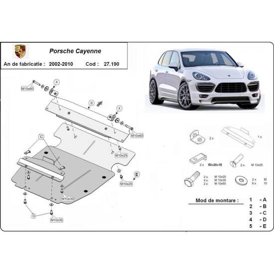 Метална кора под двигател PORSCHE CAYENNE (955) от 2002 до 2007