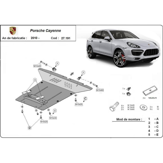 Метална кора под двигател PORSCHE CAYENNE (958) от 2010