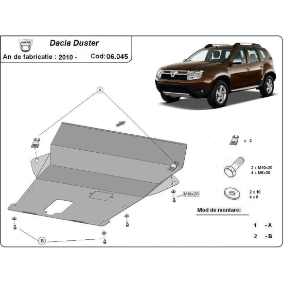 Метална кора под двигател, скоростна кутия и радиатор DACIA DUSTER от 2010 до 2013