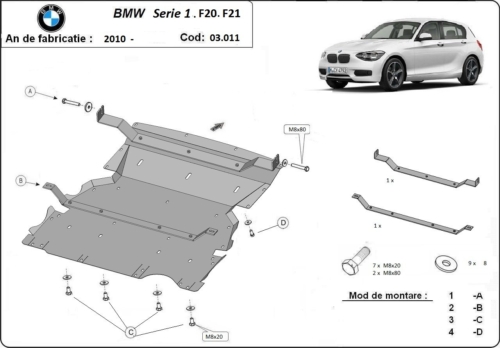 Метална кора под двигател и радиатор BMW 1 Ser (F21) от 2011